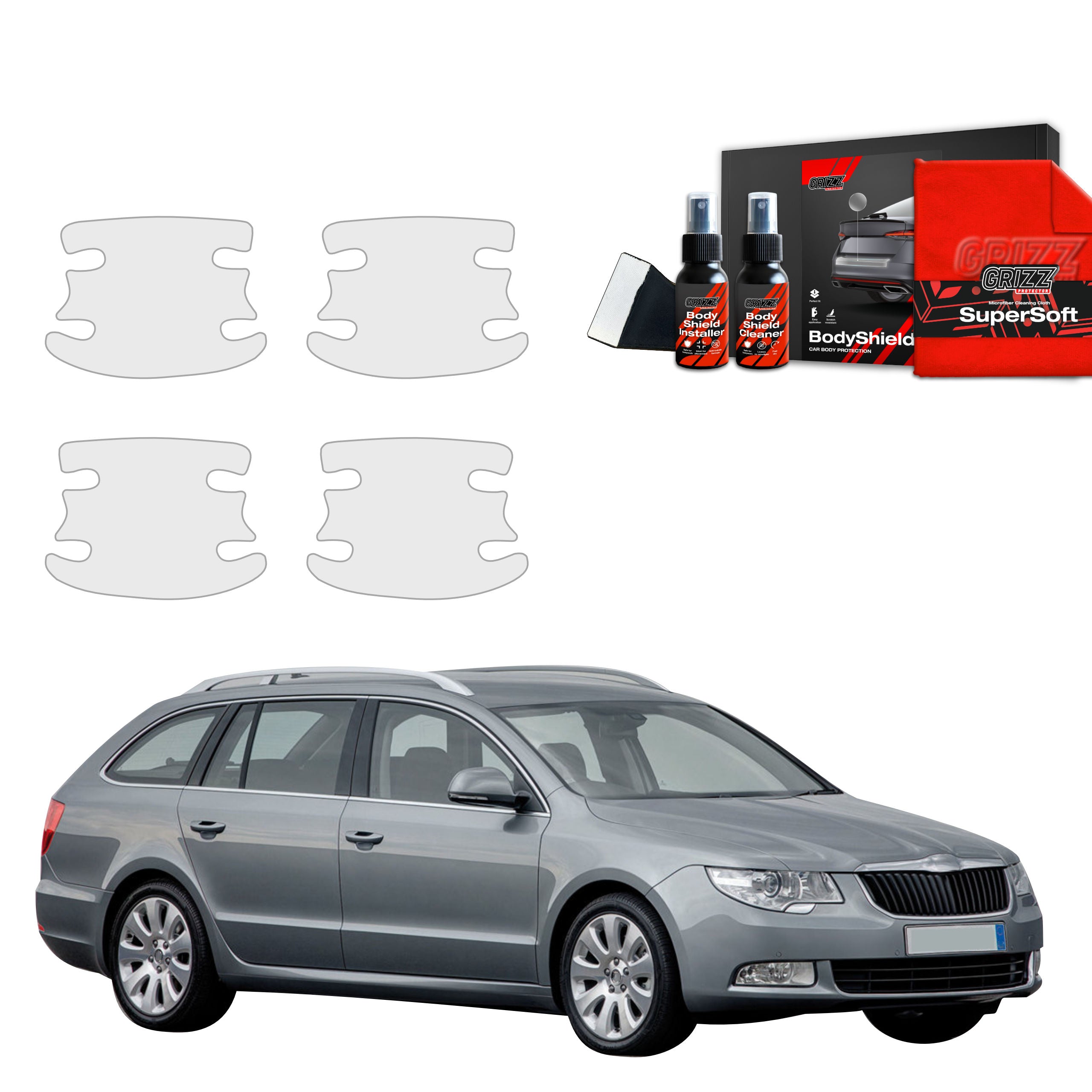 4in1 Schutzfolie Grizz Protector für Türgriffmulden - Skoda Superb 2 Kombi (2009-2013)