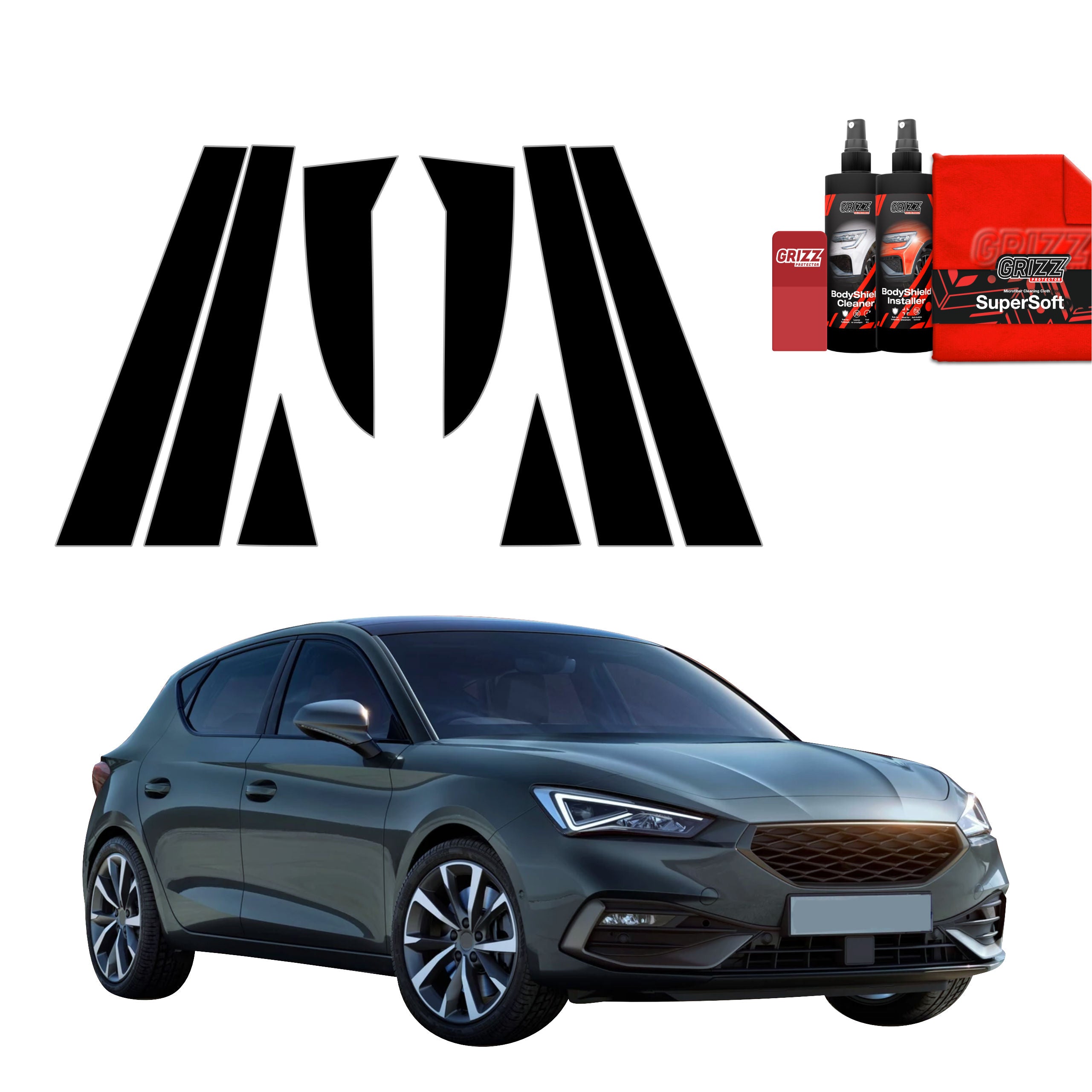 8in1 Schwarze Grizz Protector schutzfolie für B-C-Säule - Seat Leon (2024-2026)