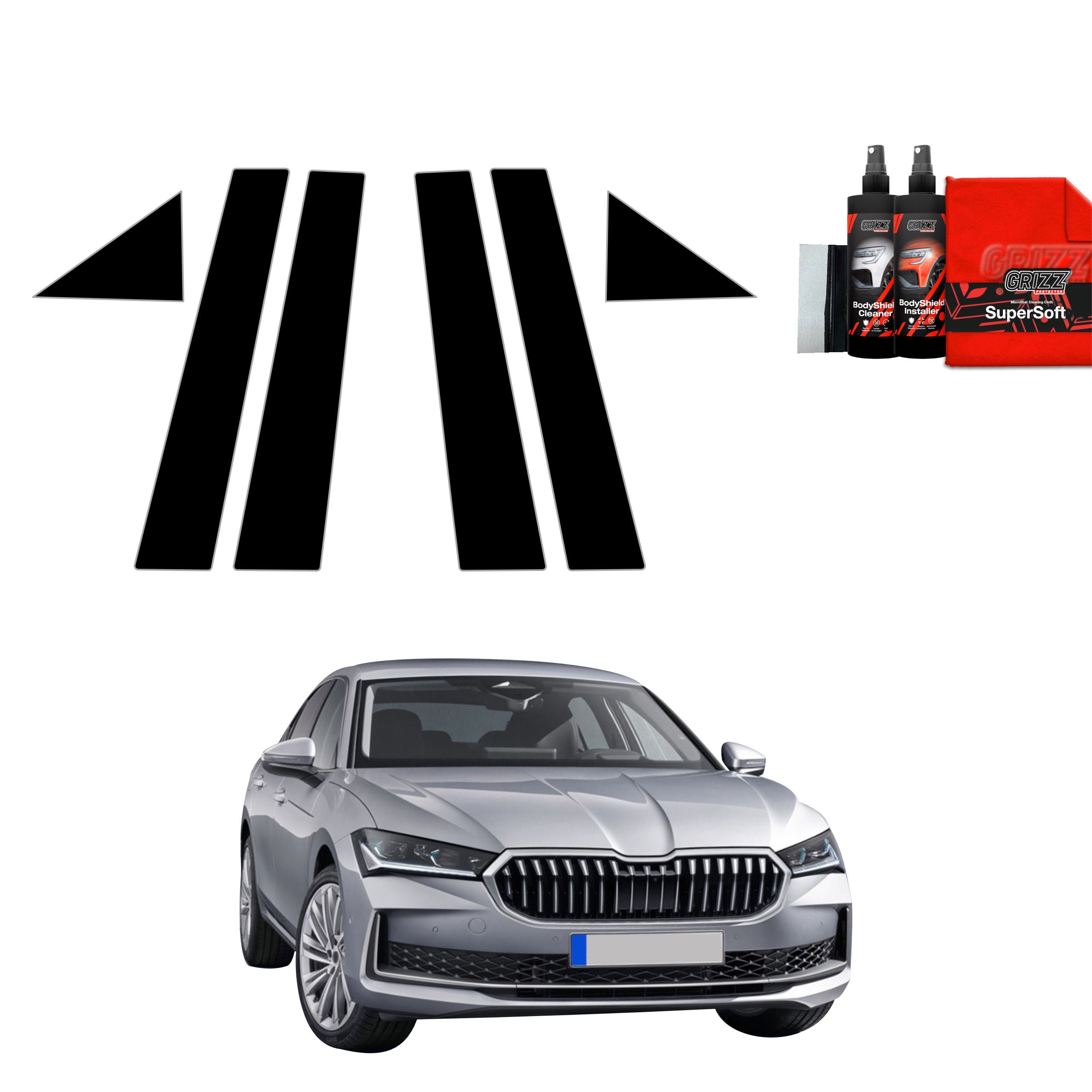 6in1 Schwarze Grizz Protector schutzfolie für A-B-Säule - Skoda Superb 4 Liftback (2024-2026)
