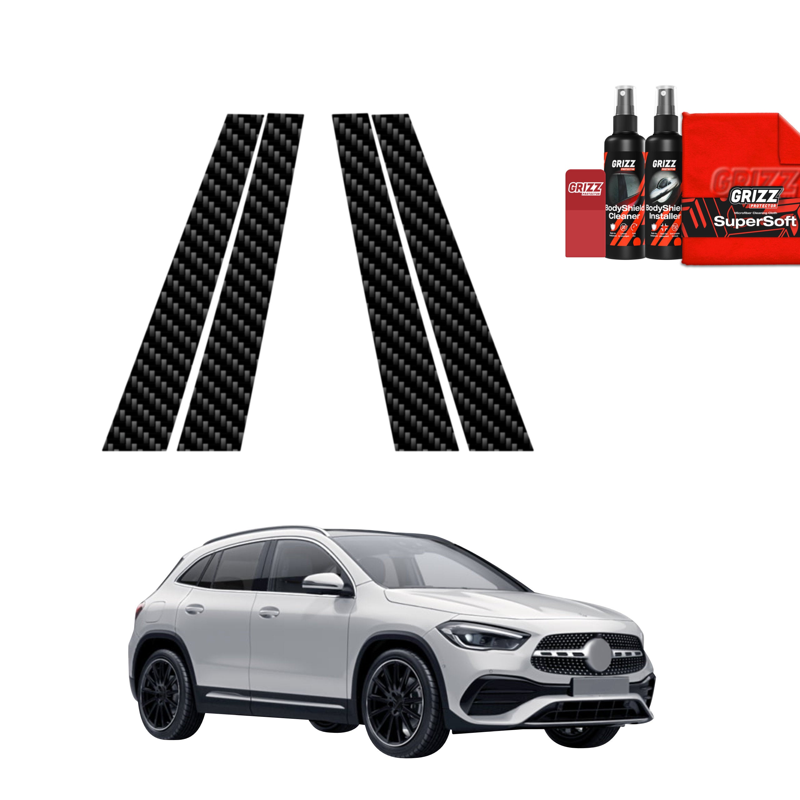 4in1 Kohlenstoff Schutzfolie Grizz Protector für B-C-Säule - Mercedes GLA 200 (2020-2026)