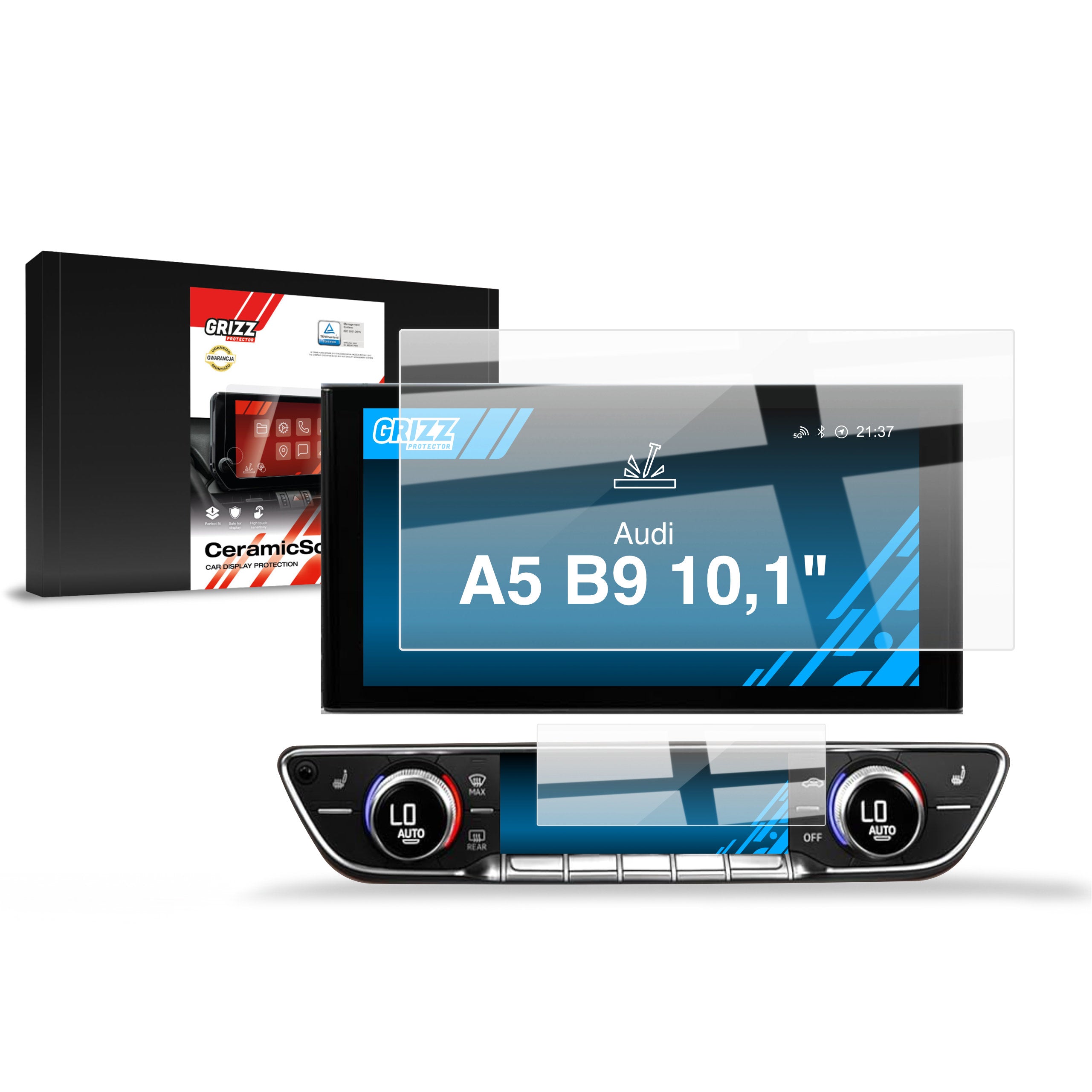 Keramische Autodisplayfolie 2in1 für Audi A5 B9 10,1" (2020-2024), Grizz Protector