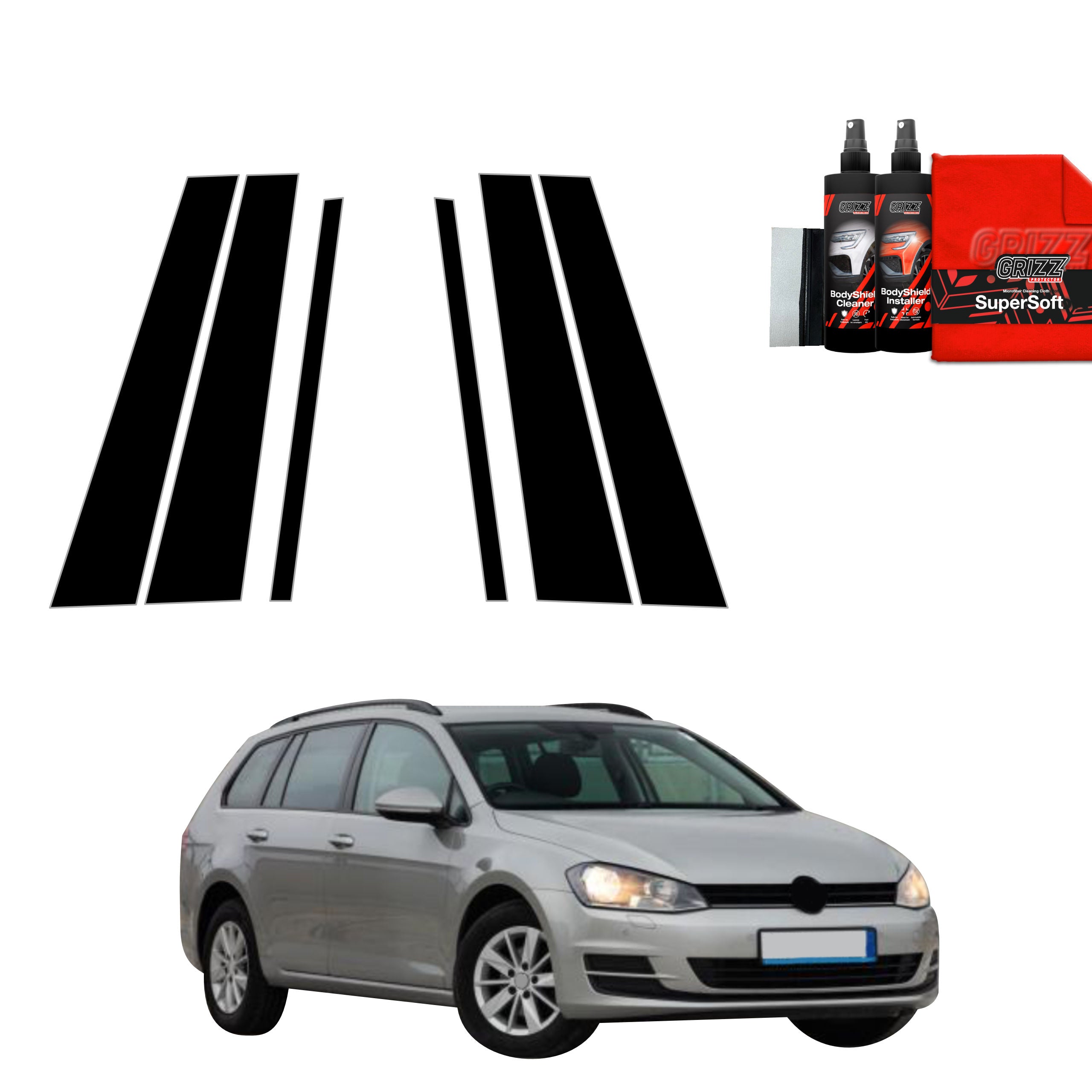 6in1 Schwarze Grizz Protector schutzfolie für B-C-Säule - Volkswagen Golf 7 Variant (2013-2020)