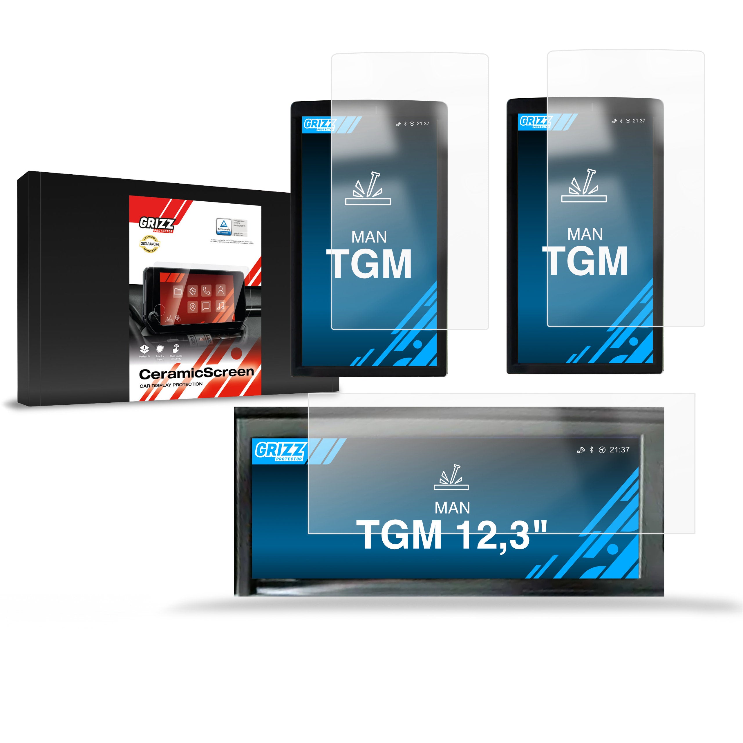 Keramische Autodisplayfolie 3in1 für MAN TGM 12,3", Grizz Protector
