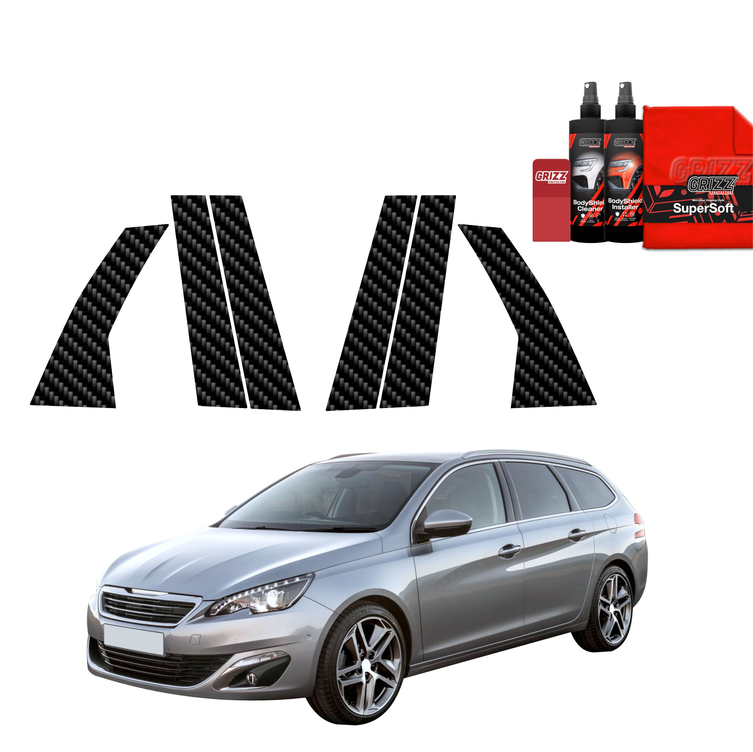 6in1 Kohlenstoff Schutzfolie Grizz Protector für B-C-Säule - Peugeot 308 Kombi (2013-2021)