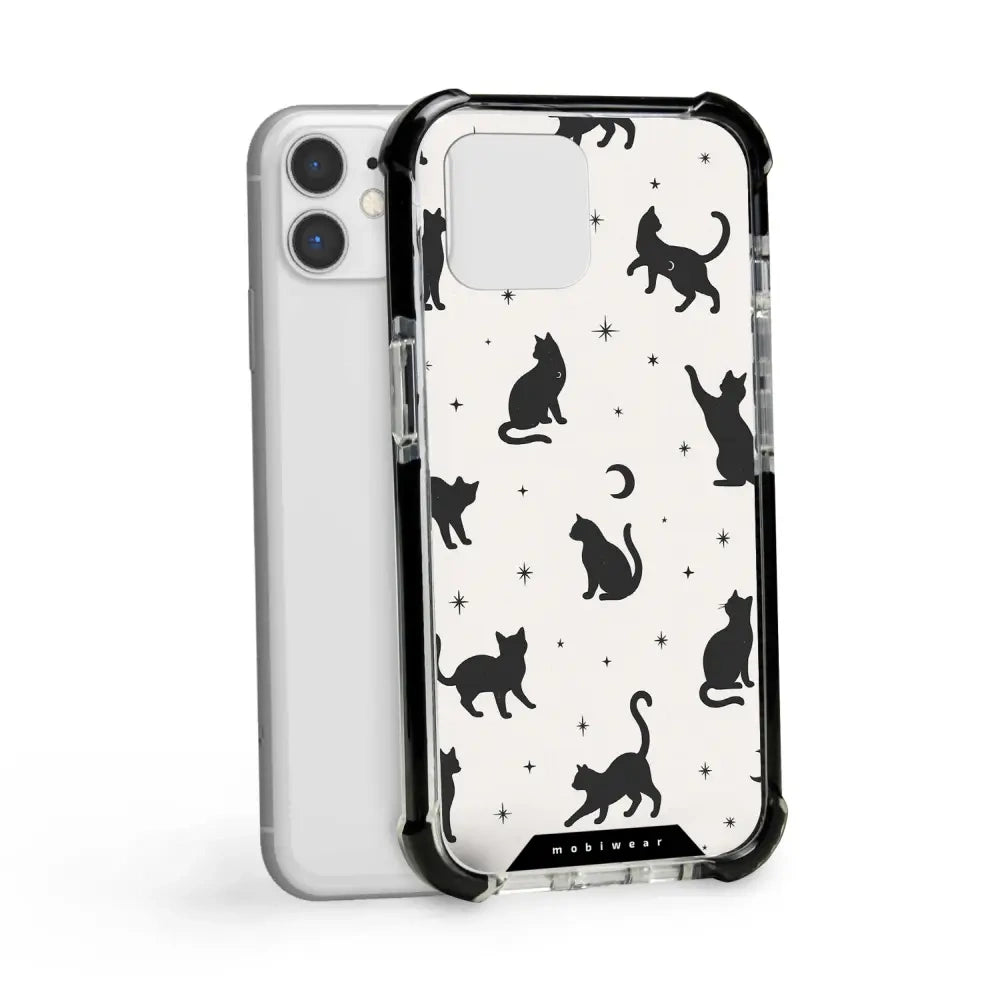Handyhülle für iPhone 11 mit MagSafe, Mobiwear Elite Bumper, Katzen-Nacht