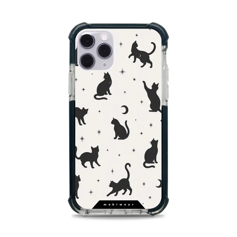 Handyhülle für iPhone 11 Pro mit MagSafe, Mobiwear Elite Bumper, Katzen-Nacht