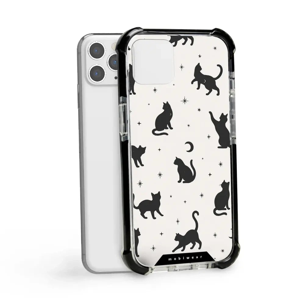 Handyhülle für iPhone 11 Pro Max mit MagSafe, Mobiwear Elite Bumper, Katzen-Nacht