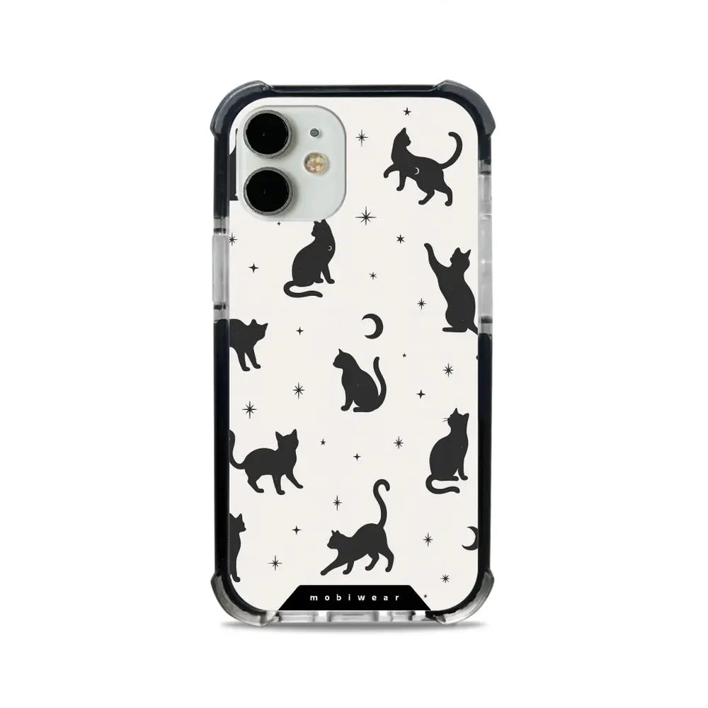 Handyhülle für iPhone 12 Mini mit MagSafe, Mobiwear Elite Bumper, Katzen-Nacht