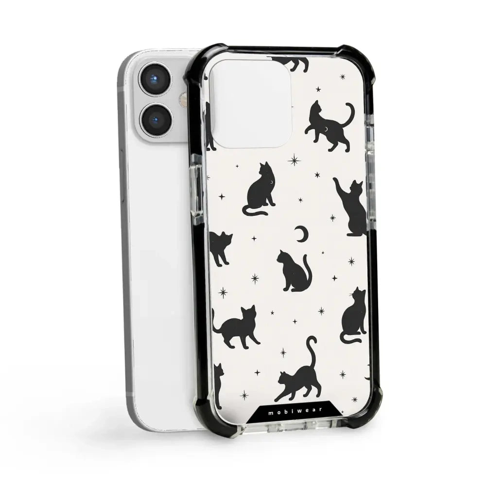 Handyhülle für iPhone 12 Mini mit MagSafe, Mobiwear Elite Bumper, Katzen-Nacht