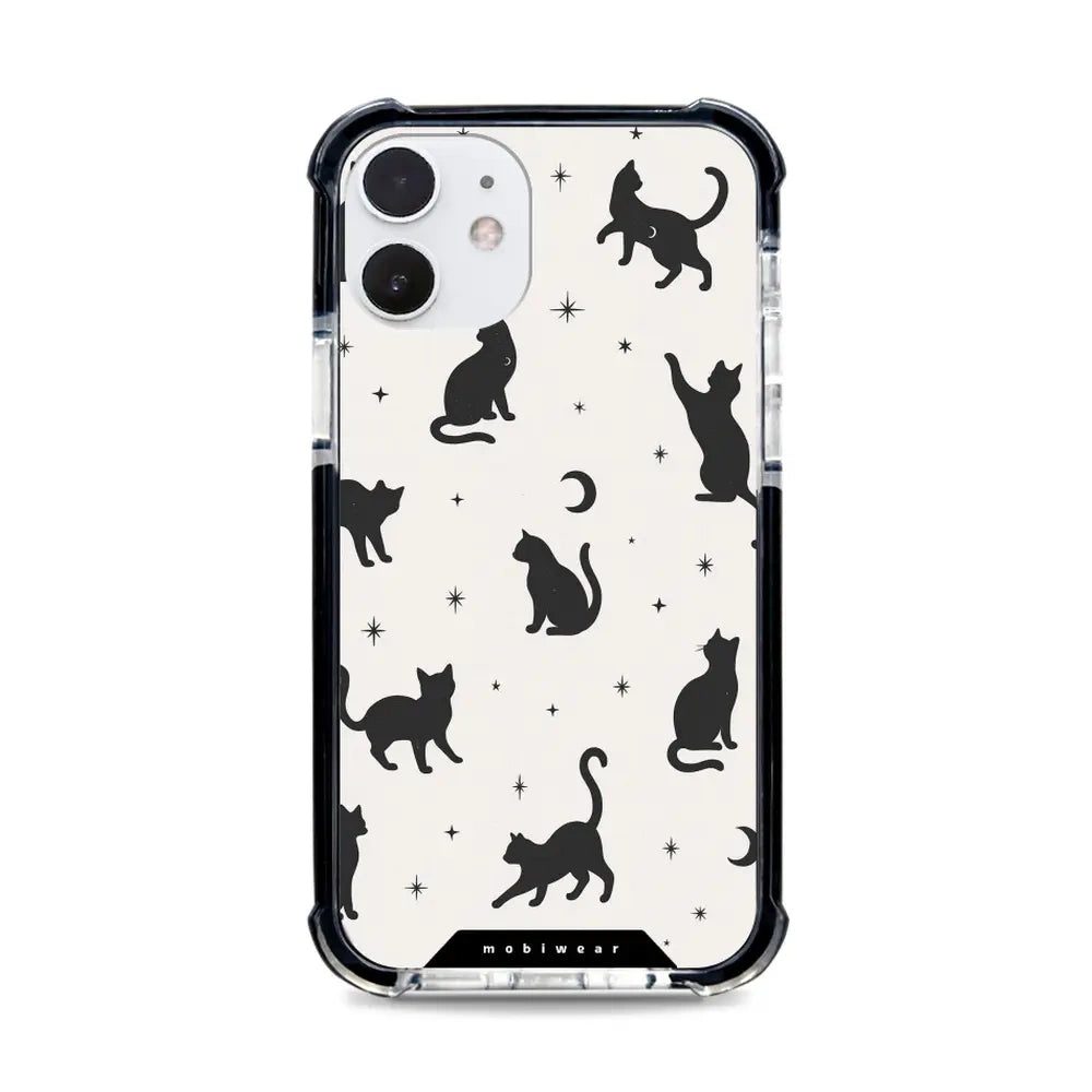 Handyhülle für iPhone 12 Pro mit MagSafe, Mobiwear Elite Bumper, Katzen-Nacht