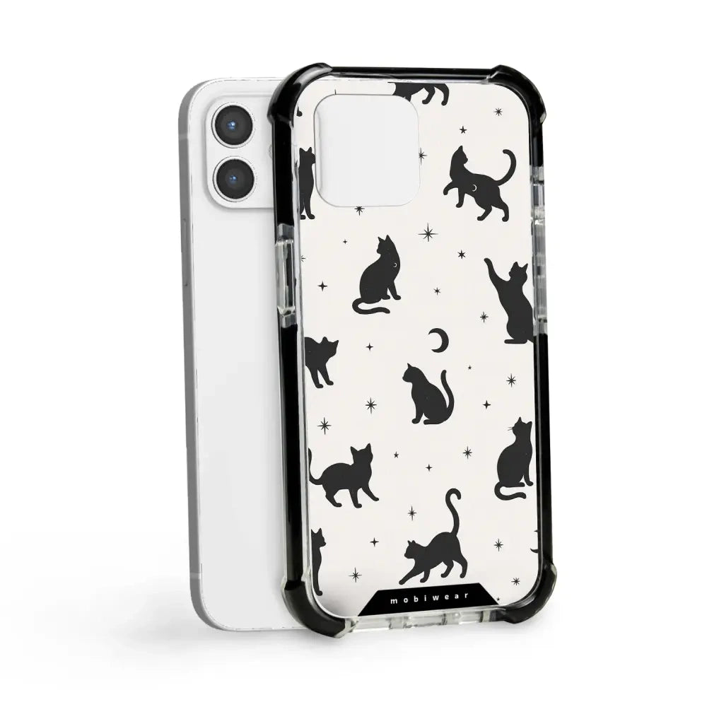 Handyhülle für iPhone 12 Pro mit MagSafe, Mobiwear Elite Bumper, Katzen-Nacht