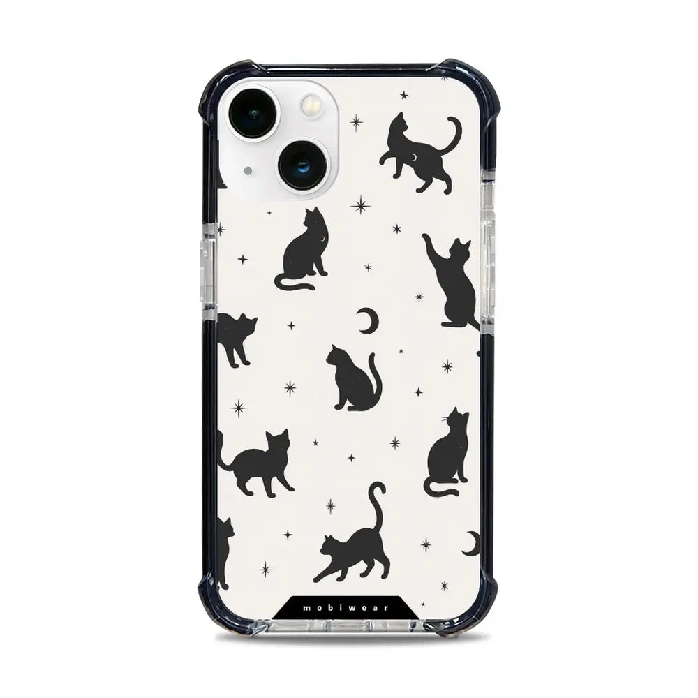 Handyhülle für iPhone 13 mit MagSafe, Mobiwear Elite Bumper, Katzen-Nacht