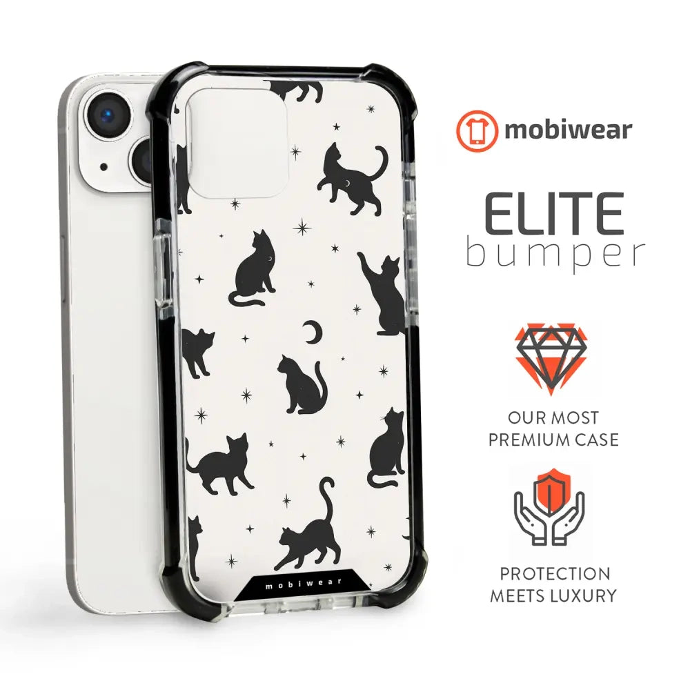 Handyhülle für iPhone 13 mit MagSafe, Mobiwear Elite Bumper, Katzen-Nacht