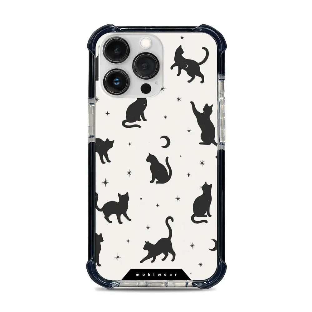 Handyhülle für iPhone 13 Pro mit MagSafe, Mobiwear Elite Bumper, Katzen-Nacht