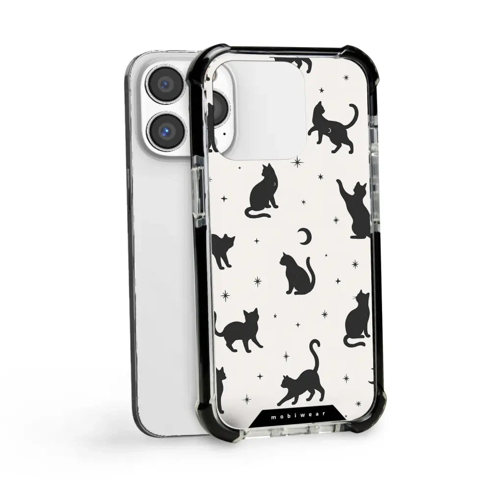 Handyhülle für iPhone 13 Pro mit MagSafe, Mobiwear Elite Bumper, Katzen-Nacht