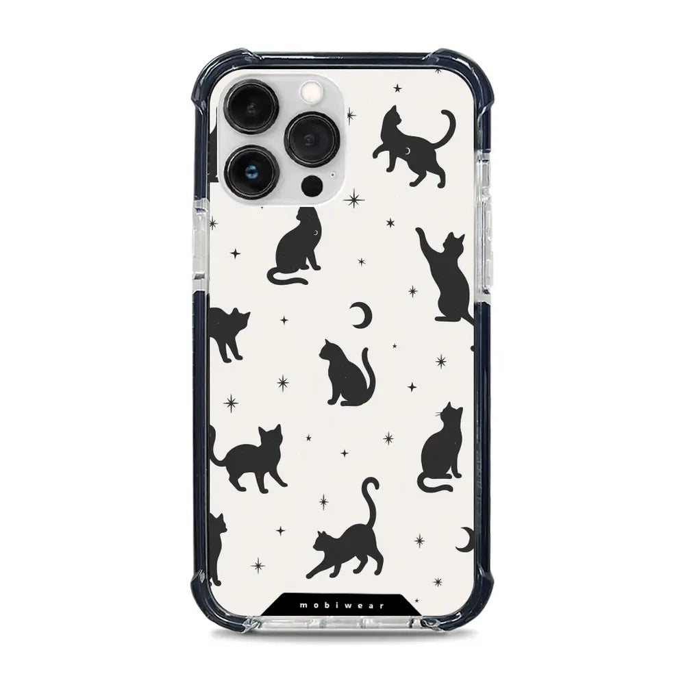 Handyhülle für iPhone 13 Pro Max mit MagSafe, Mobiwear Elite Bumper, Katzen-Nacht