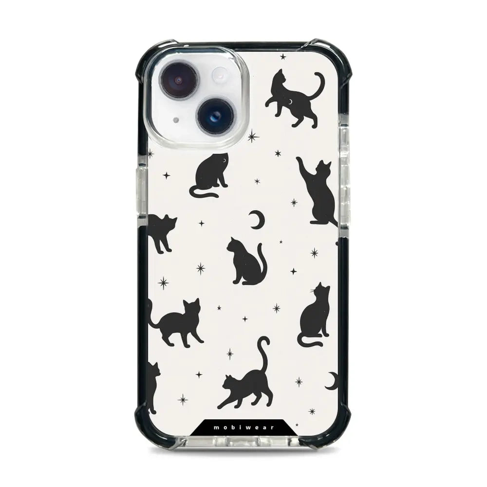 Handyhülle für iPhone 14 mit MagSafe, Mobiwear Elite Bumper, Katzen-Nacht