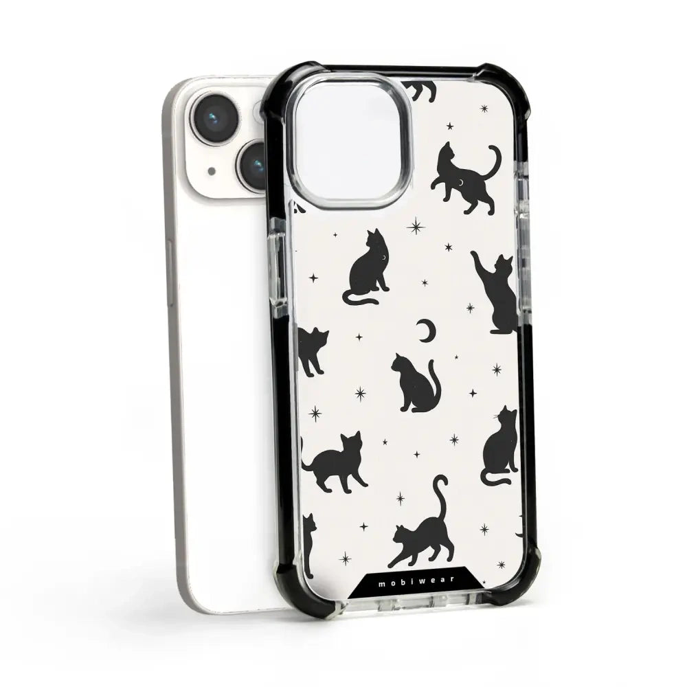 Handyhülle für iPhone 14 mit MagSafe, Mobiwear Elite Bumper, Katzen-Nacht