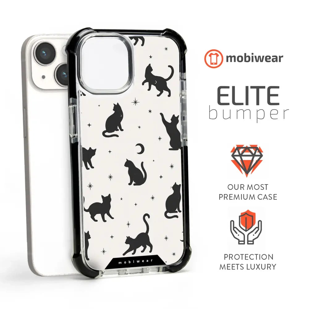 Handyhülle für iPhone 14 Plus mit MagSafe, Mobiwear Elite Bumper, Katzen-Nacht