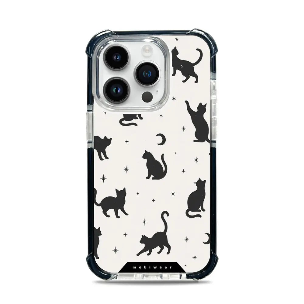 Handyhülle für iPhone 14 Pro mit MagSafe, Mobiwear Elite Bumper, Katzen-Nacht