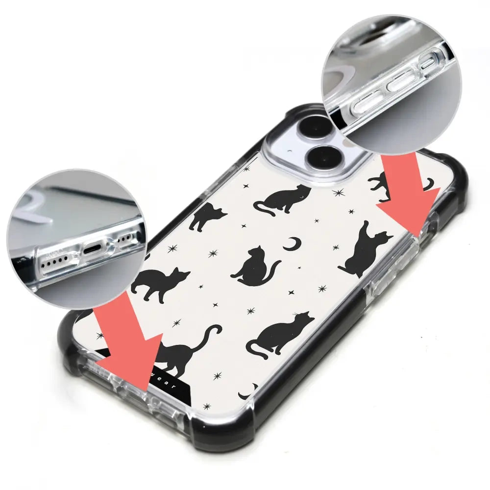 Handyhülle für iPhone 14 Pro mit MagSafe, Mobiwear Elite Bumper, Katzen-Nacht