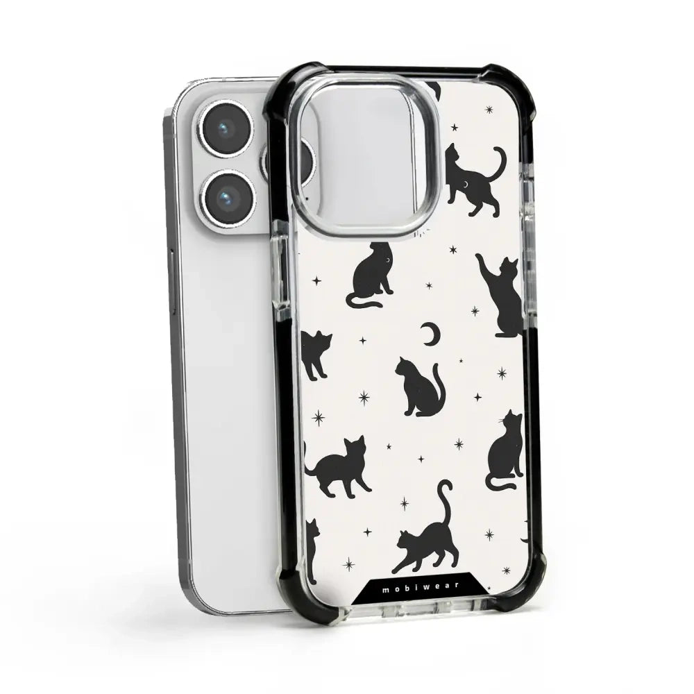 Handyhülle für iPhone 14 Pro mit MagSafe, Mobiwear Elite Bumper, Katzen-Nacht
