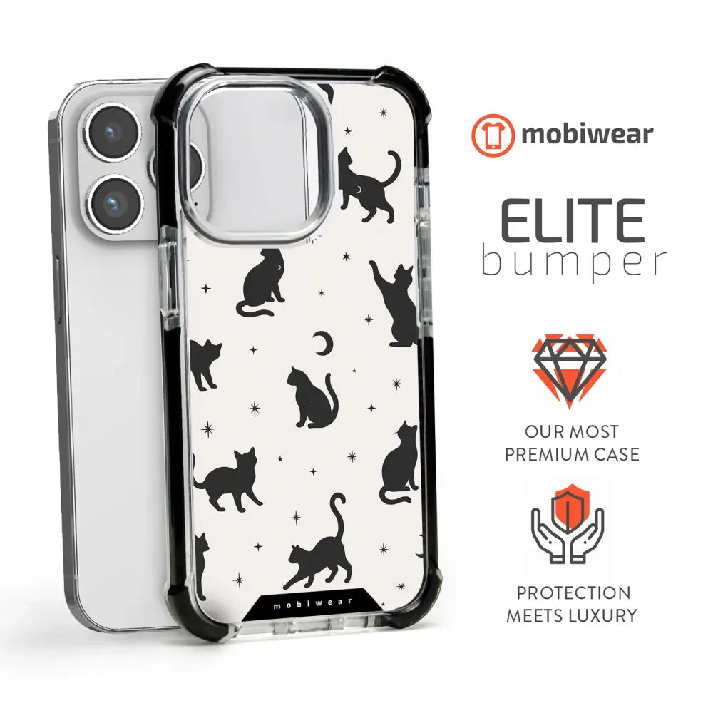 Handyhülle für iPhone 14 Pro mit MagSafe, Mobiwear Elite Bumper, Katzen-Nacht