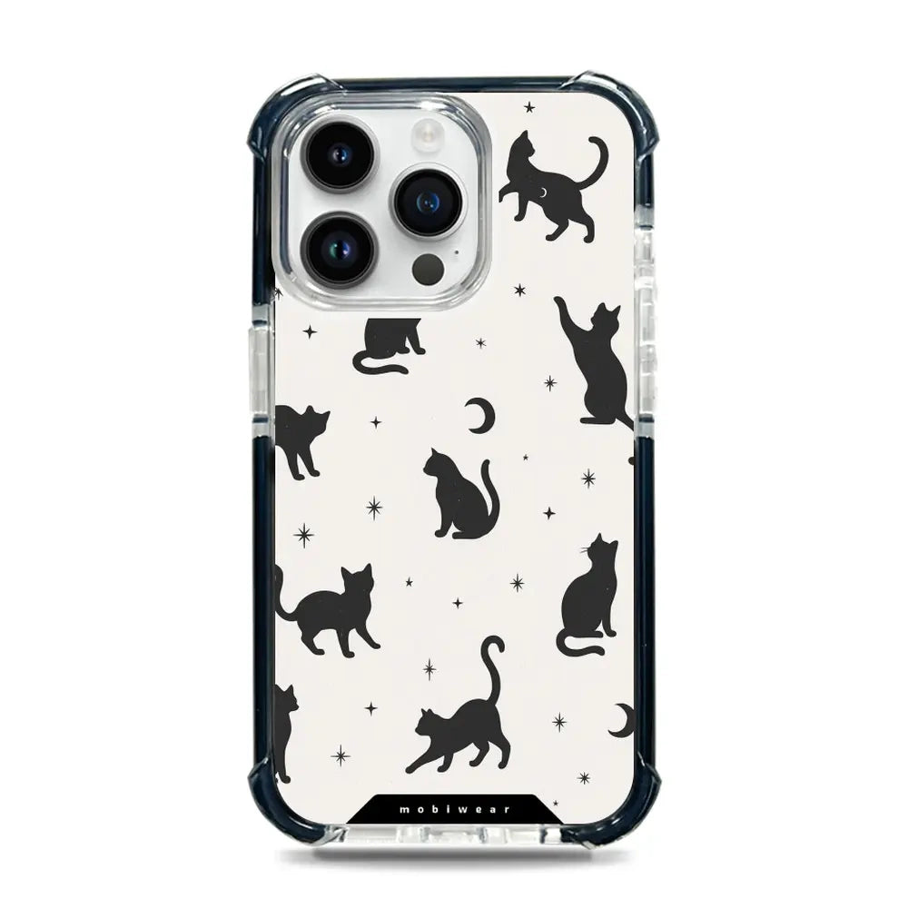 Handyhülle für iPhone 14 Pro Max mit MagSafe, Mobiwear Elite Bumper, Katzen-Nacht