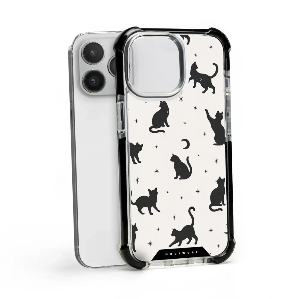 Handyhülle für iPhone 14 Pro Max mit MagSafe, Mobiwear Elite Bumper, Katzen-Nacht