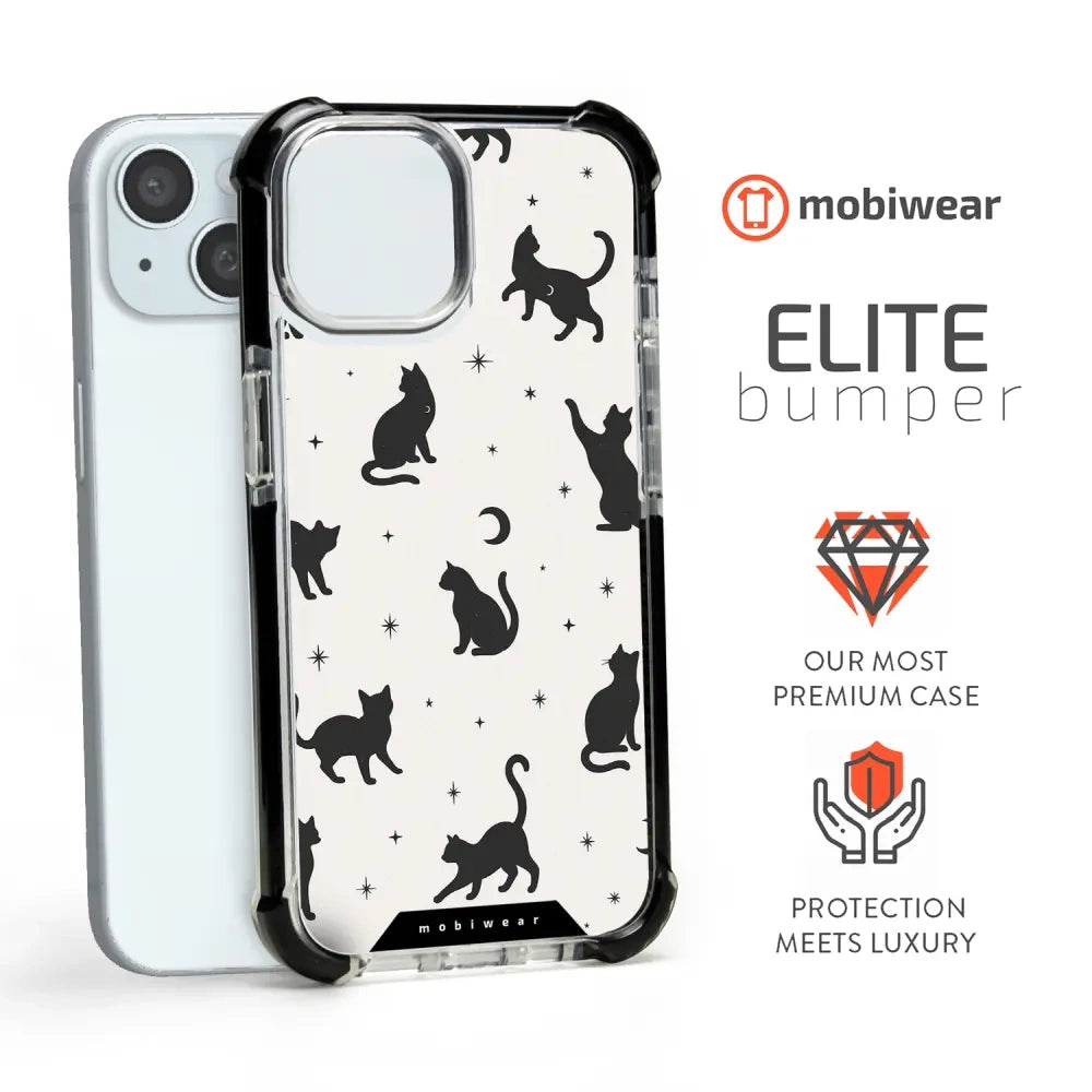 Handyhülle für iPhone 15 Plus mit MagSafe, Mobiwear Elite Bumper, Katzen-Nacht