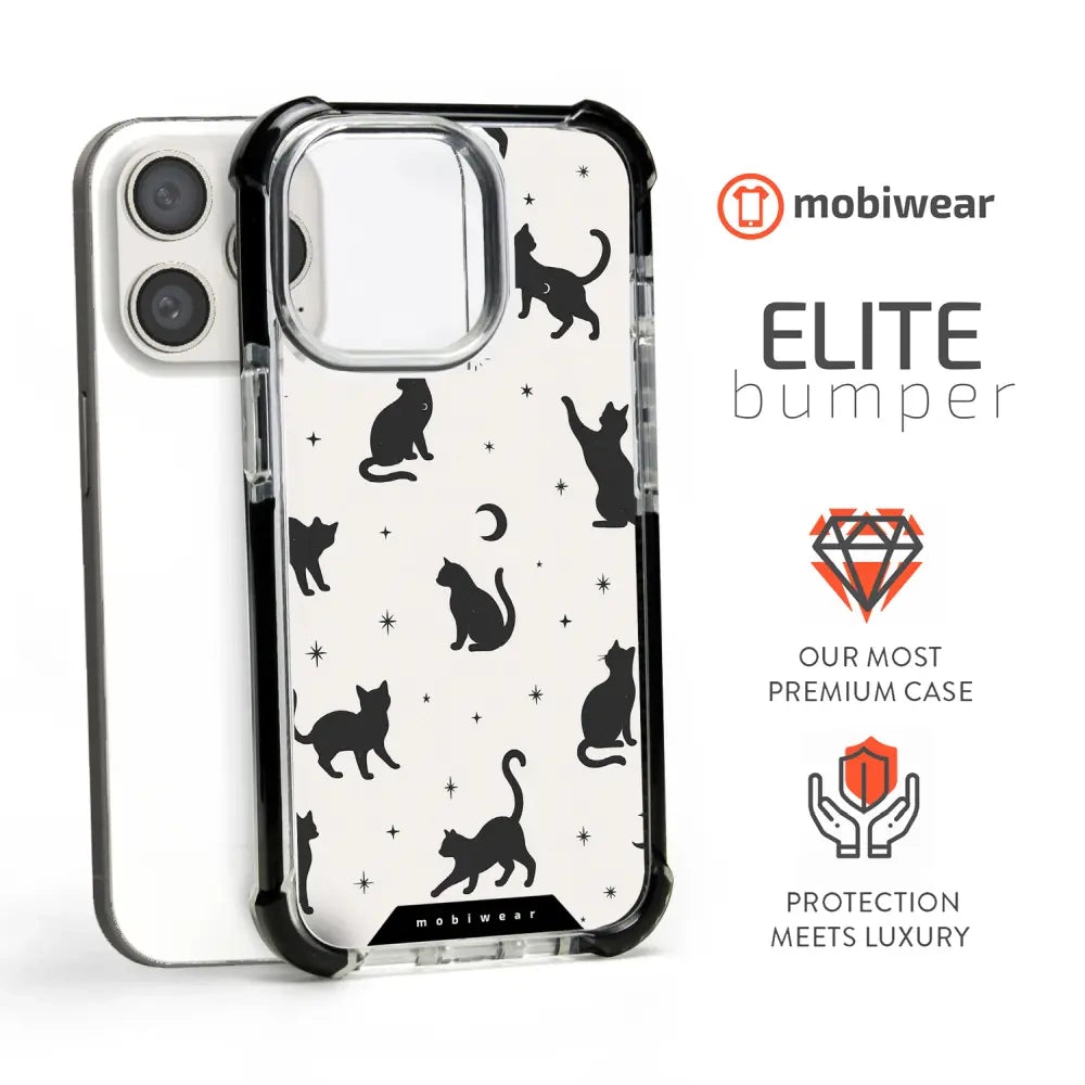 Handyhülle für iPhone 15 Pro mit MagSafe, Mobiwear Elite Bumper, Katzen-Nacht