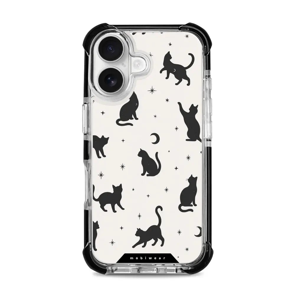 Handyhülle für iPhone 16 mit MagSafe, Mobiwear Elite Bumper, Katzen-Nacht