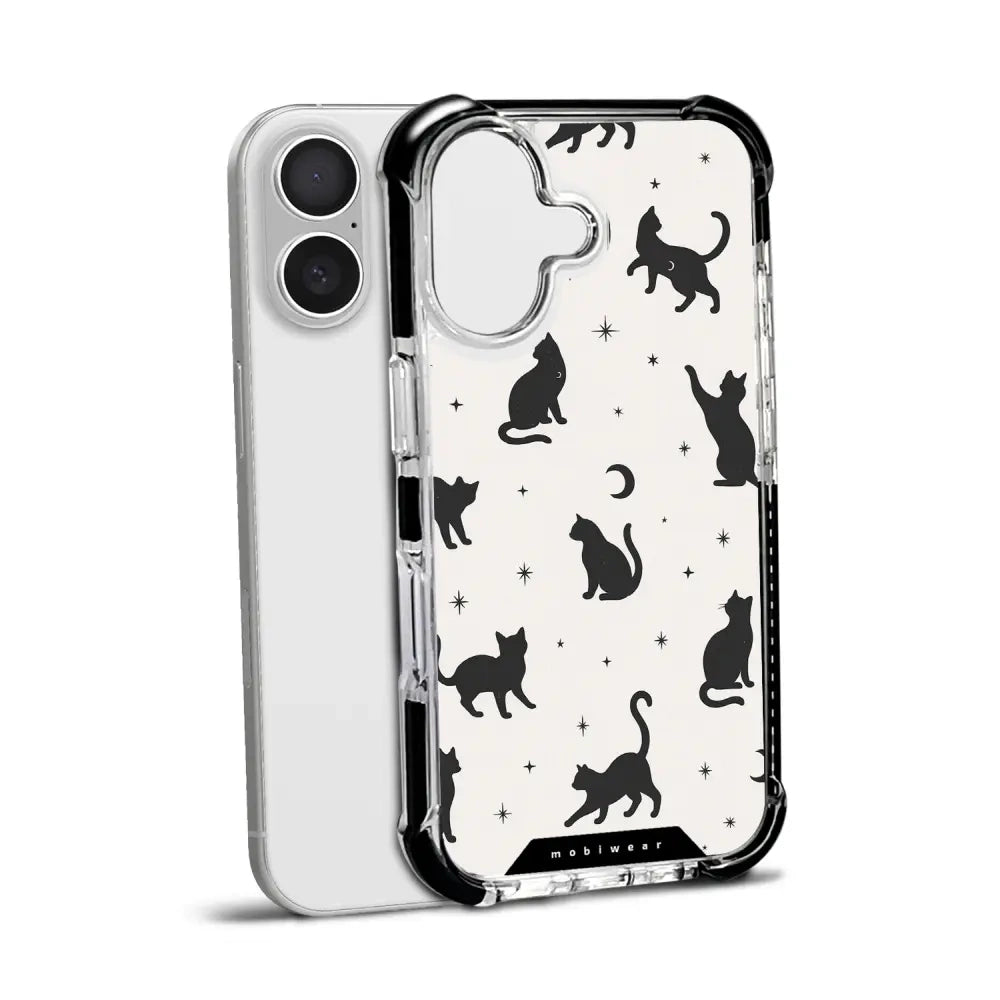 Handyhülle für iPhone 16 mit MagSafe, Mobiwear Elite Bumper, Katzen-Nacht