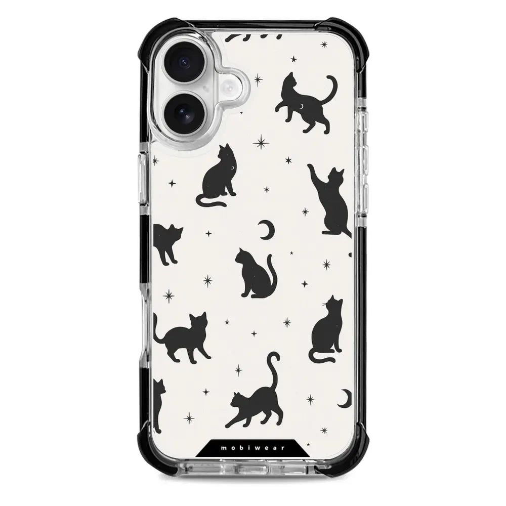 Handyhülle für iPhone 16 Plus mit MagSafe, Mobiwear Elite Bumper, Katzen-Nacht