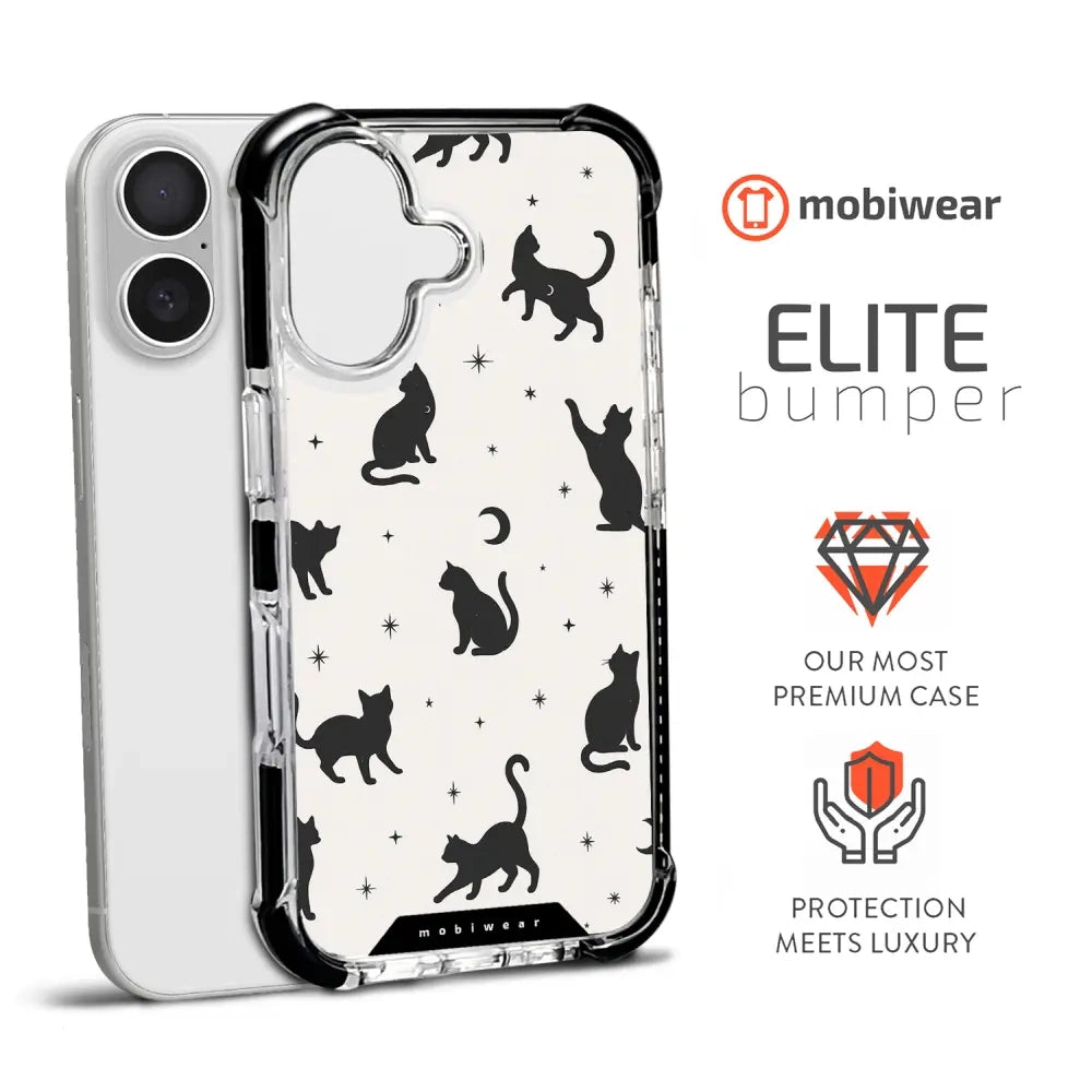 Handyhülle für iPhone 16 Plus mit MagSafe, Mobiwear Elite Bumper, Katzen-Nacht