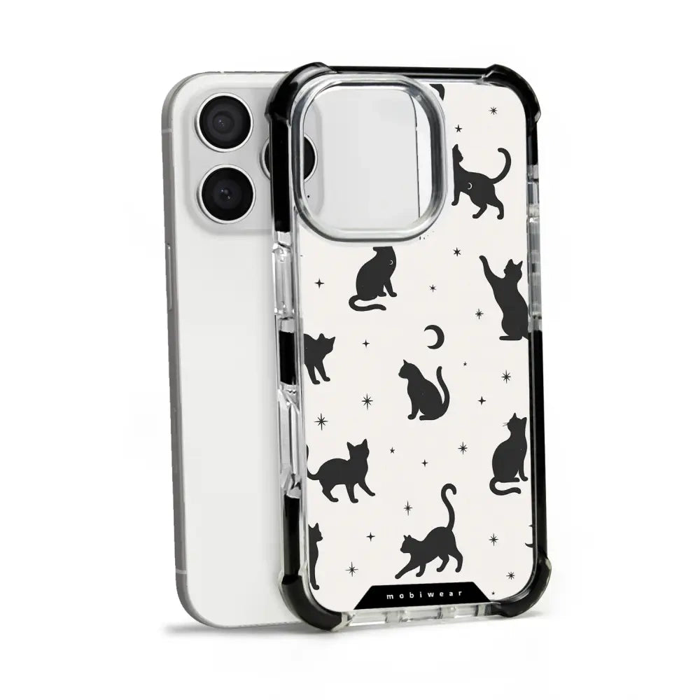 Handyhülle für iPhone 16 Pro mit MagSafe, Mobiwear Elite Bumper, Katzen-Nacht