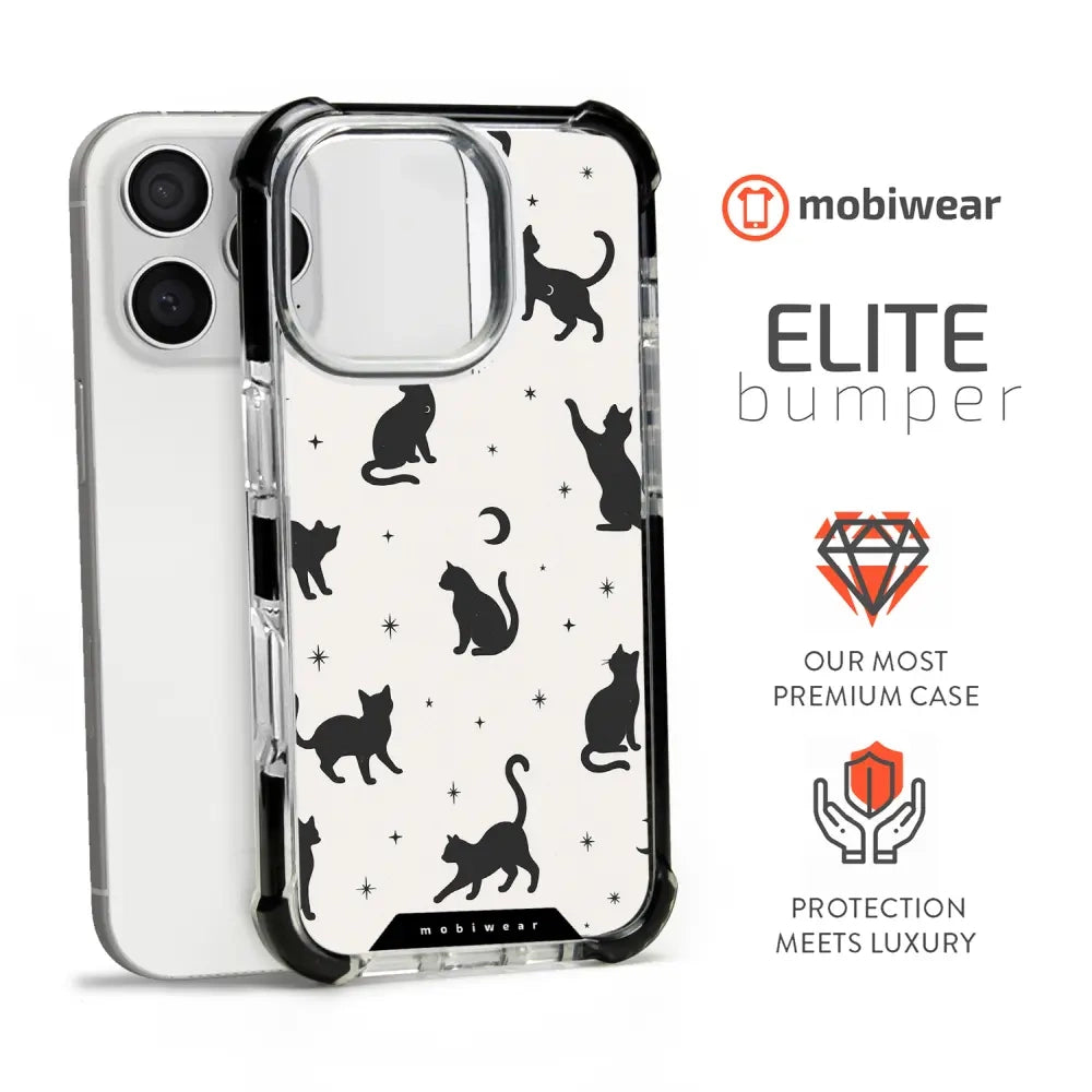 Handyhülle für iPhone 16 Pro mit MagSafe, Mobiwear Elite Bumper, Katzen-Nacht