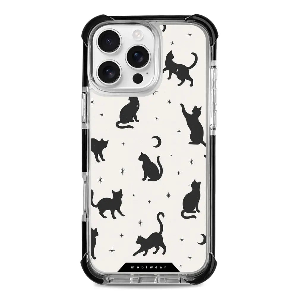 Handyhülle für iPhone 16 Pro Max mit MagSafe, Mobiwear Elite Bumper, Katzen-Nacht