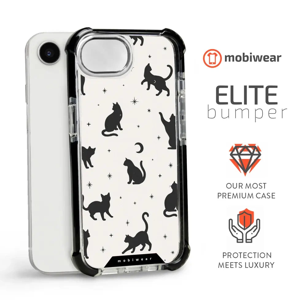 Handyhülle für iPhone 17e / 16e mit MagSafe, Mobiwear Elite Bumper, Katzen-Nacht