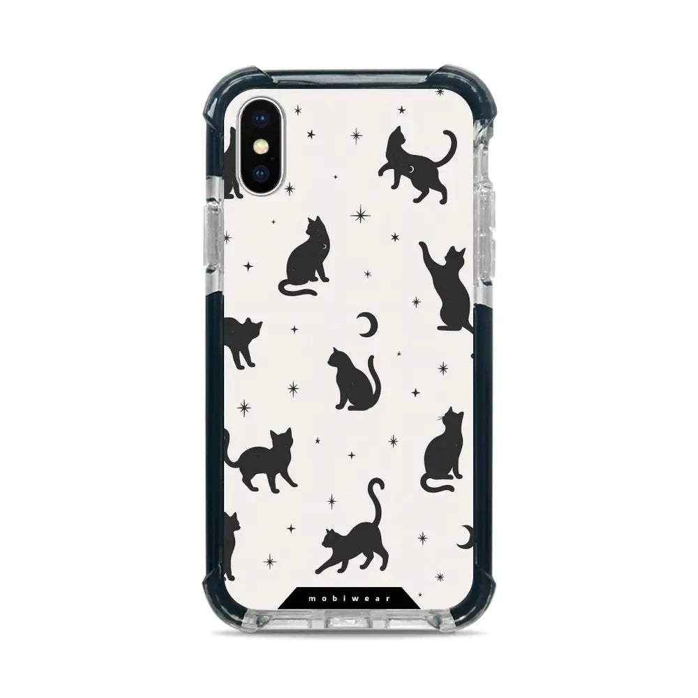 Handyhülle für iPhone Xs mit MagSafe, Mobiwear Elite Bumper, Katzen-Nacht