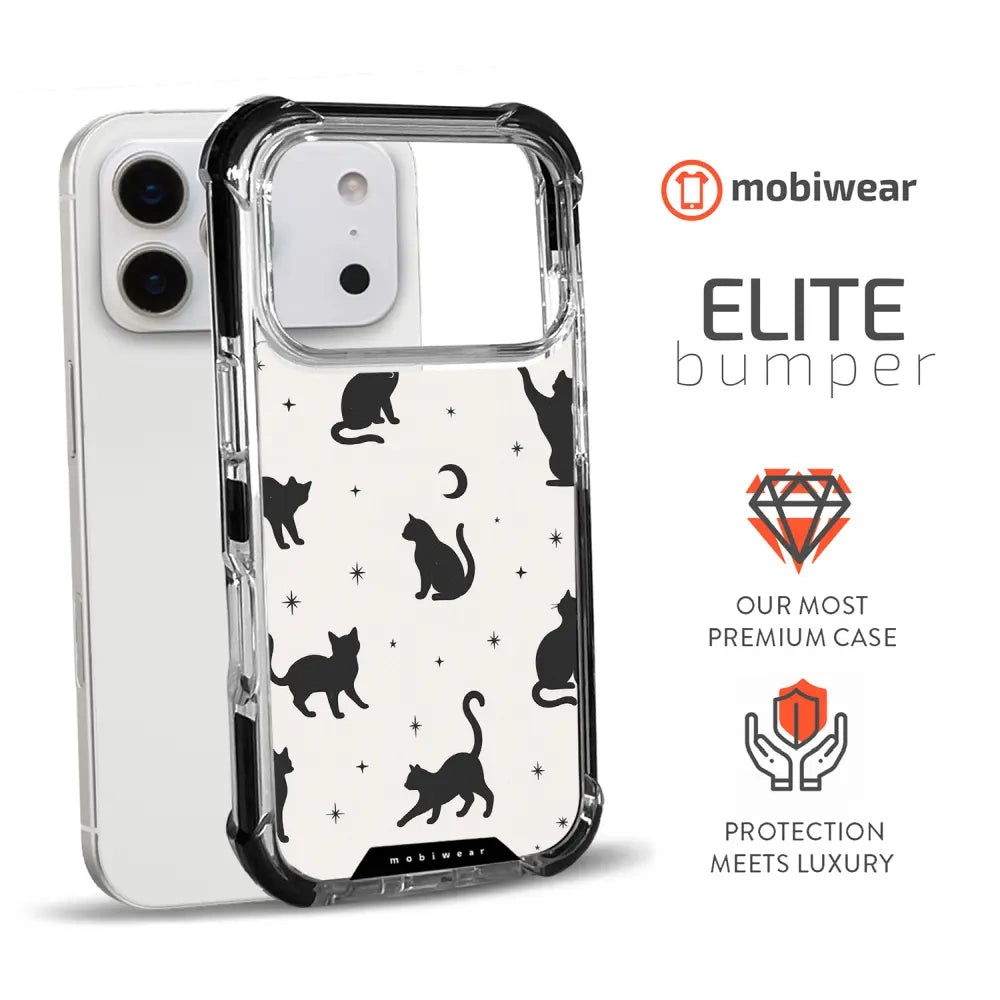 Handyhülle für iPhone 17 Pro mit MagSafe, Mobiwear Elite Bumper, Katzen-Nacht