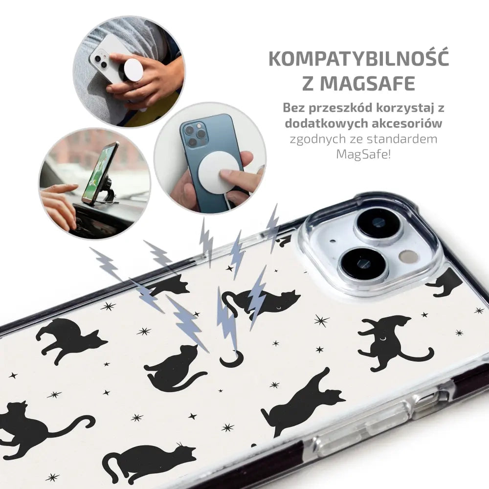 Handyhülle für iPhone 17 Pro Max mit MagSafe, Mobiwear Elite Bumper, Katzen-Nacht