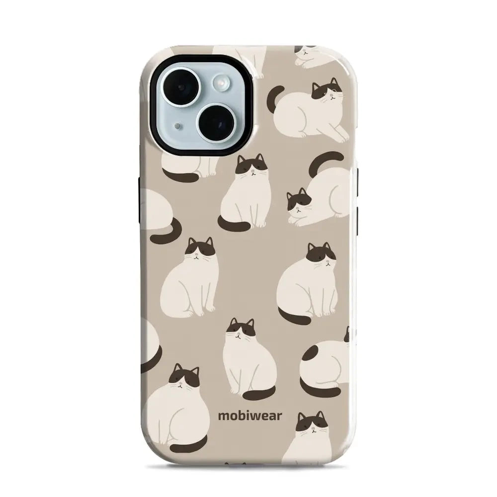 Handyhülle für iPhone 15, Mobiwear Elite Pro, Kaffe Miau