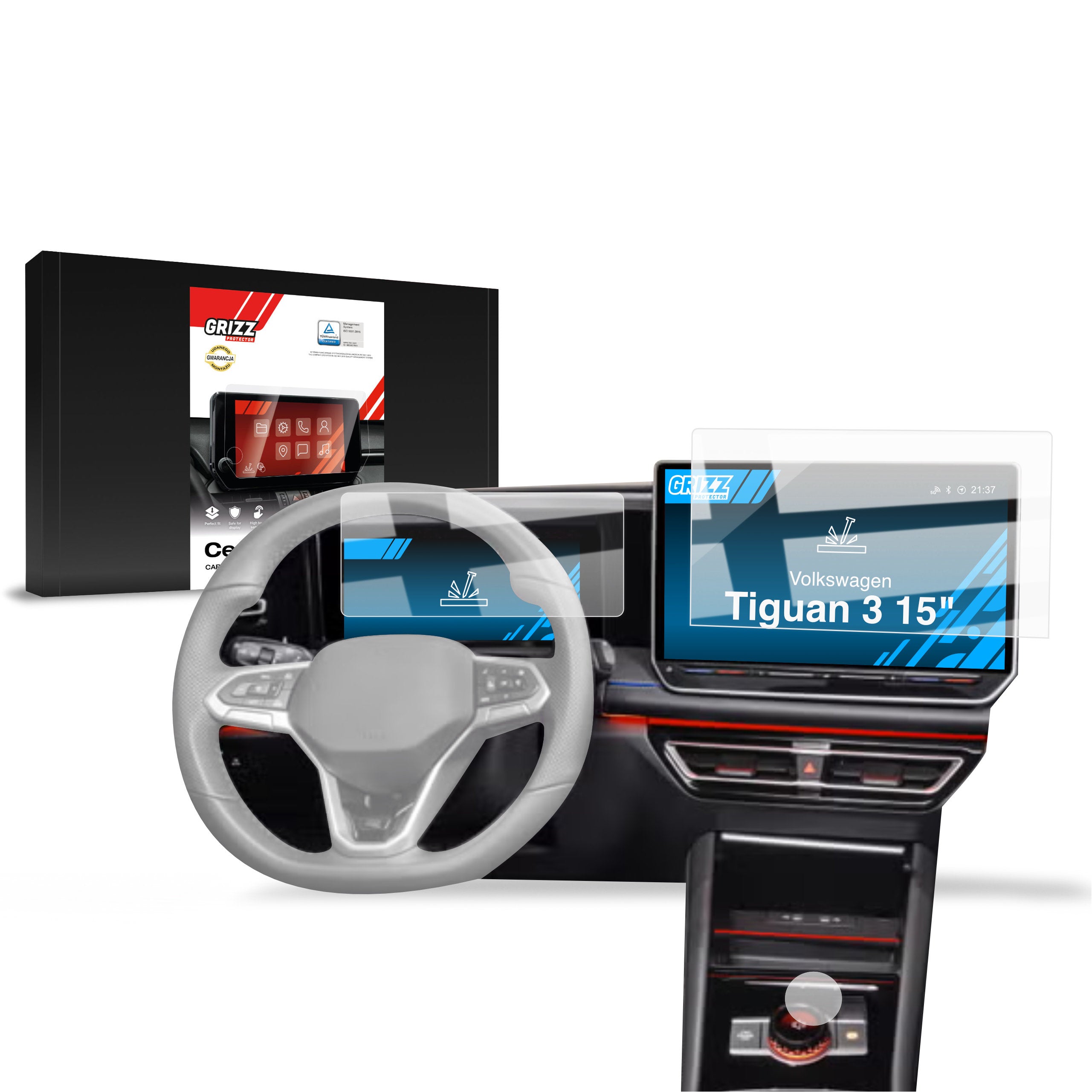 Keramische Autodisplayfolie 3in1 für Volkswagen Tiguan 3 15" (2024-2026), Grizz Protector