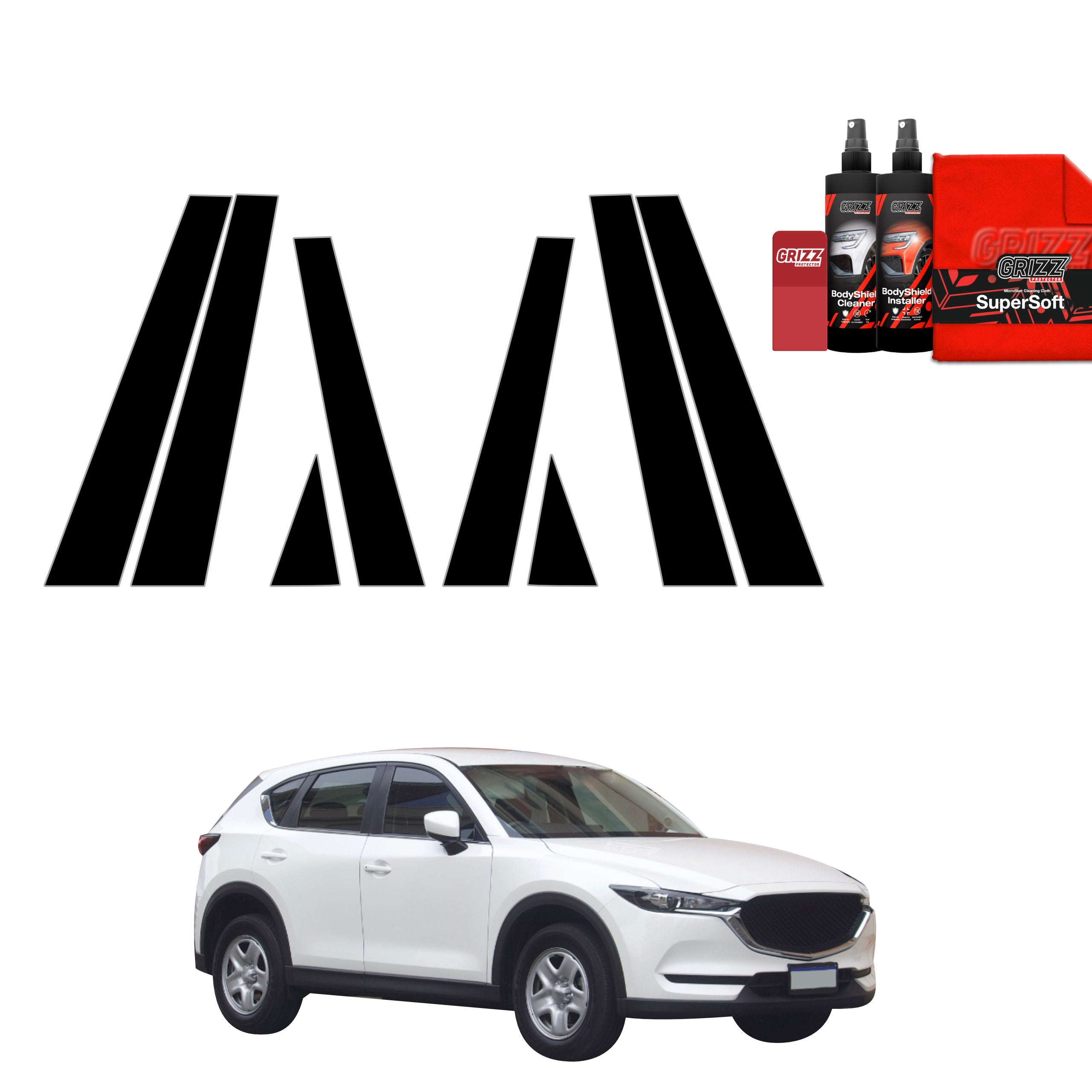 8in1 Schwarze Grizz Protector schutzfolie für B-C-Säule - Mazda CX5 KF (2016-2026)