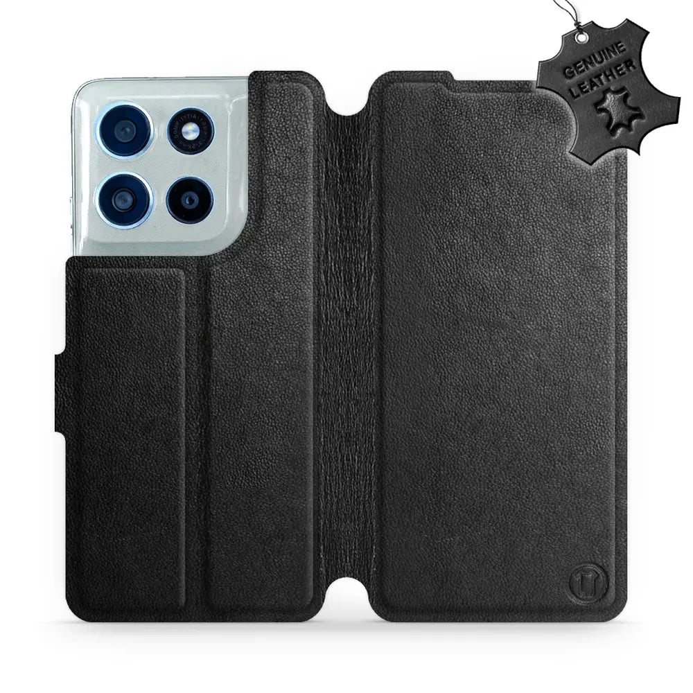 Echtleder Handyhülle für Motorola Moto G56 5G, Mobiwear Leather, Schwarz