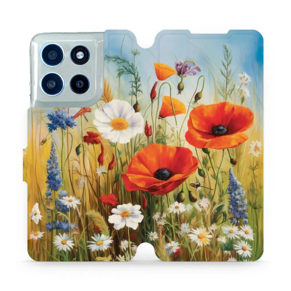 Handyhülle mit klappe für Motorola Moto G56 5G, Mobiwear Book, Wiesenblumen