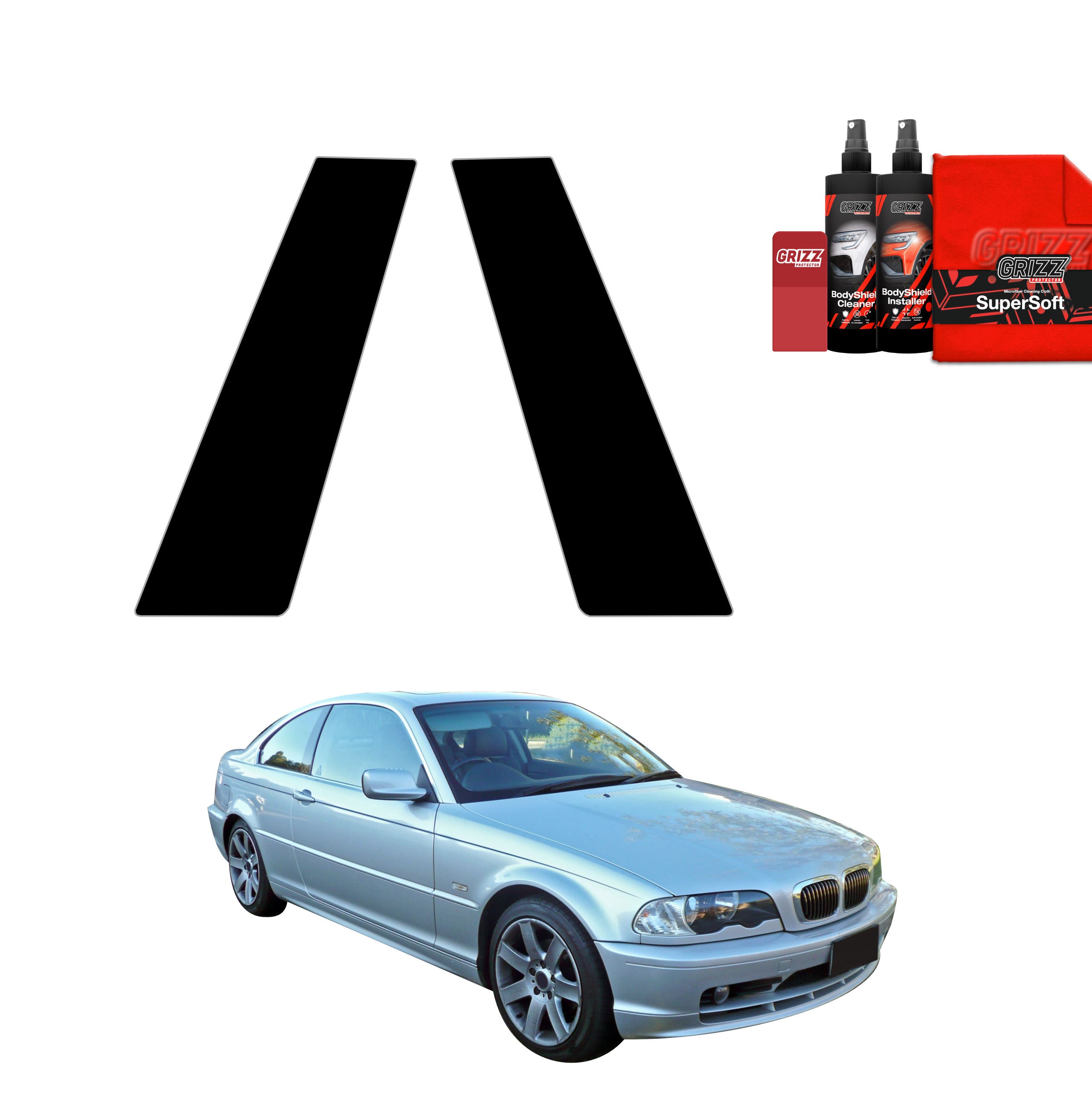 2in1 Schwarze Grizz Protector schutzfolie für B-Säule - BMW 3 E46 Coupe Pre-LCI (1999-2002)
