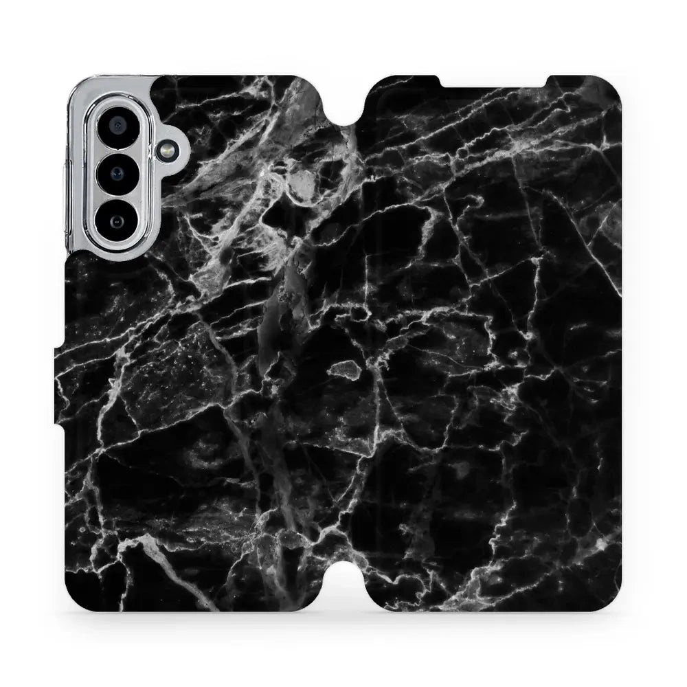 Handyhülle mit klappe für Galaxy A17 5G, Mobiwear Book, Schwarzer Marmor