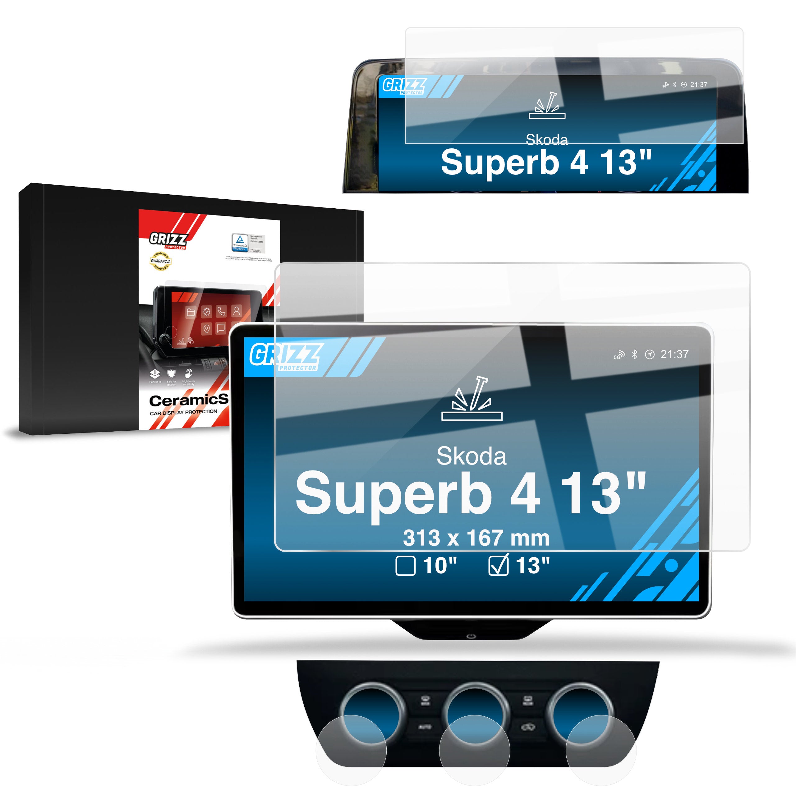 Keramische Autodisplayfolie für Skoda Superb 4 13" (2024-2026), Grizz Protector